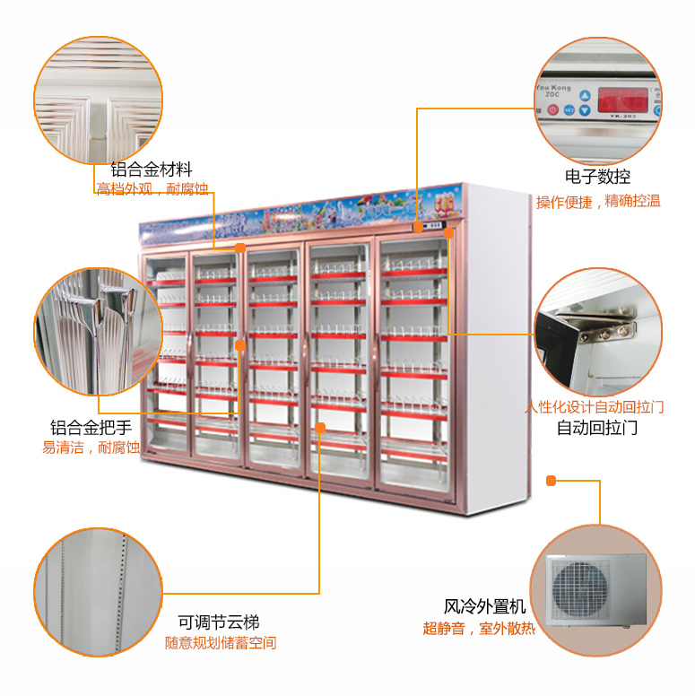 五門前后開門飲料冷藏展示冷柜