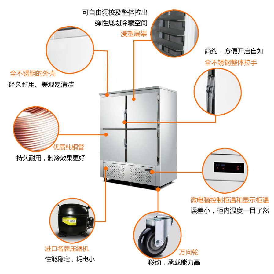 廚房立式四門不銹鋼冷柜